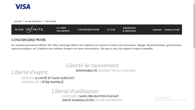 présentation de la conciergerie privée visa infinite