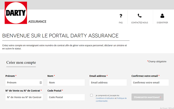 activer espace personnel darty assurance