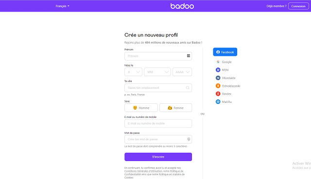 créer compte badoo