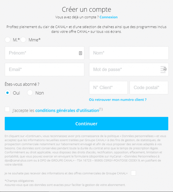 creer compte canal plus