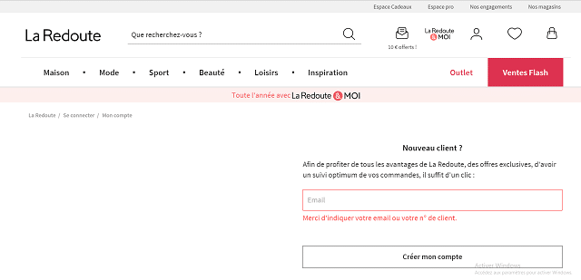 créer compte la redoute