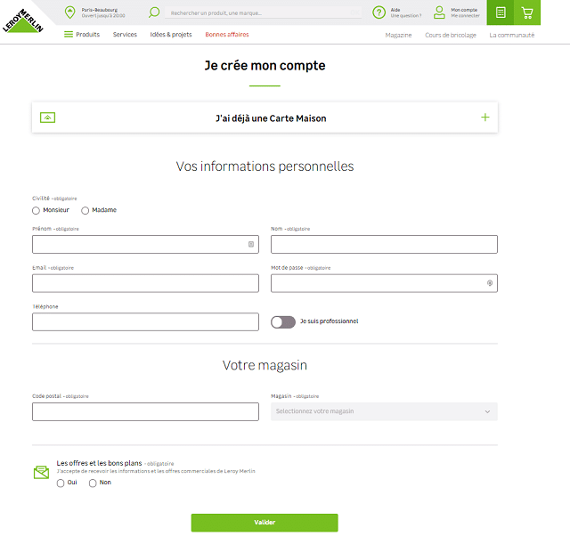 créer compte leroy merlin
