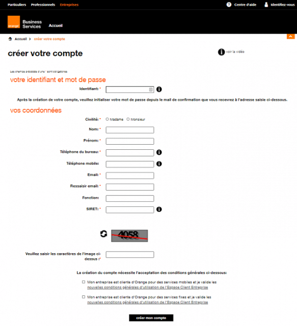 créer compte orange business services