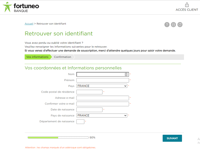 identifiant fortuneo oublie
