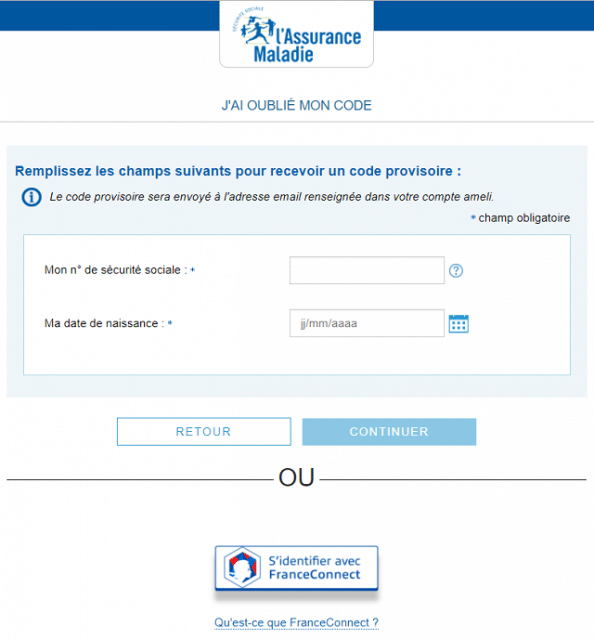 mot de passe ameli oublié
