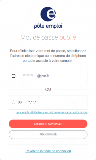 mot de passe pôle emploi oublié
