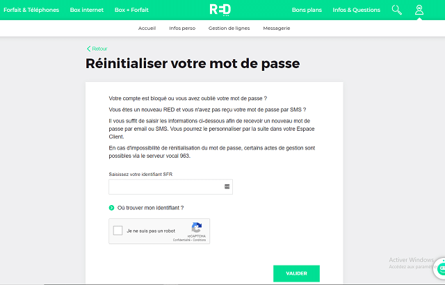 mot de passe red by sfr oublié