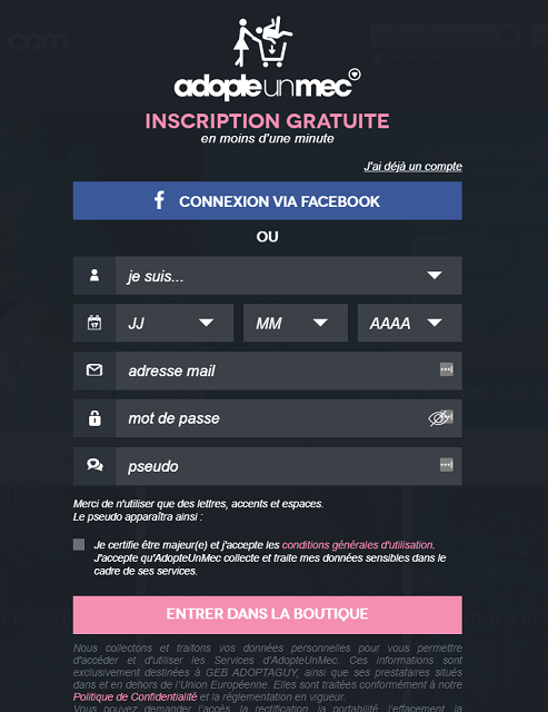 adopteunmec inscription