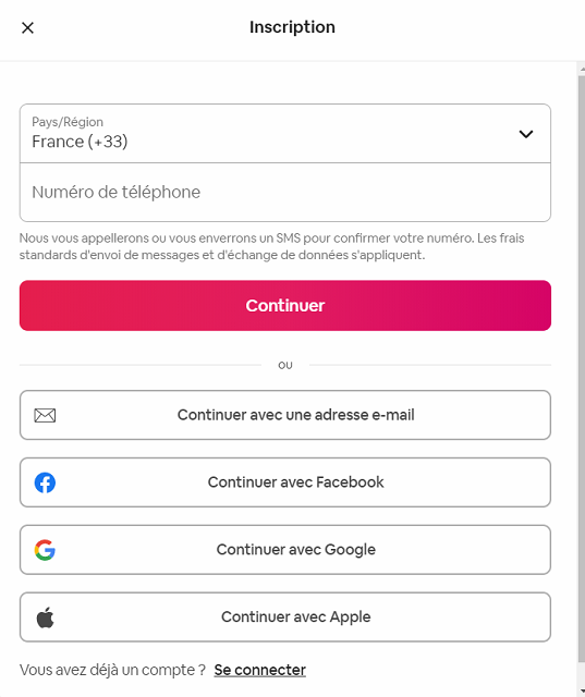 airbnb inscription
