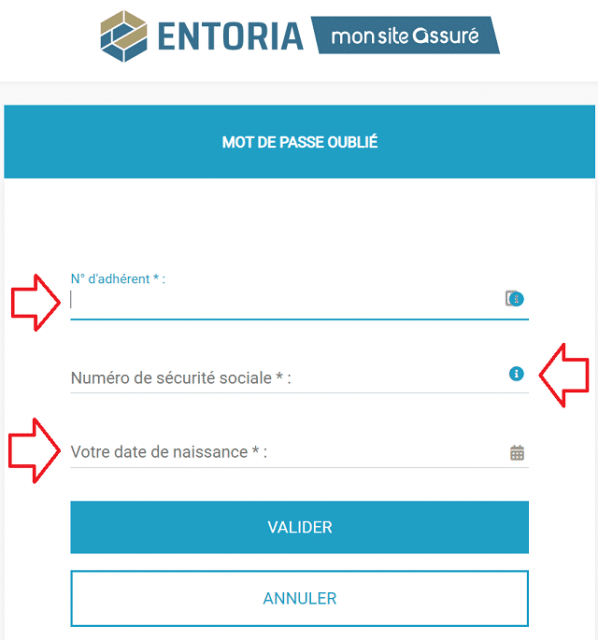 mot de passe oublie entoria mon site assure