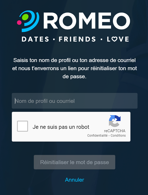 mot de passe planetromeo perdu