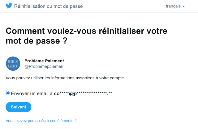 reinitialiser mot de passe twitter