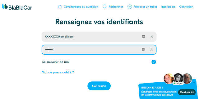 se connecter blablacar mon compte