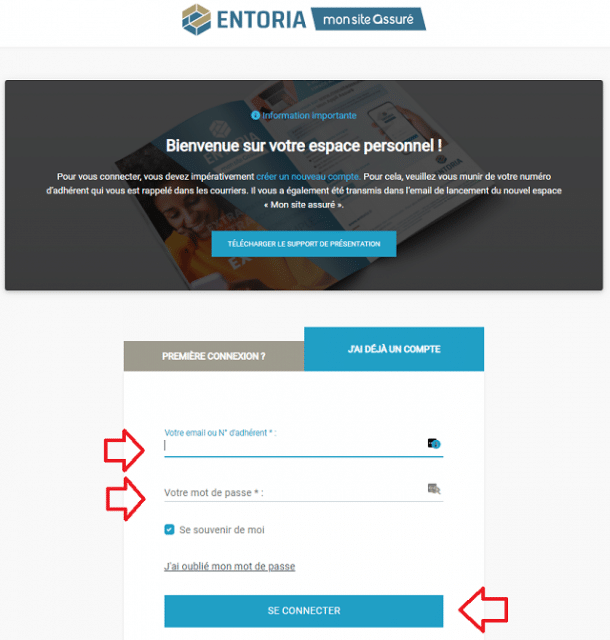 se connecter espace assure entoria