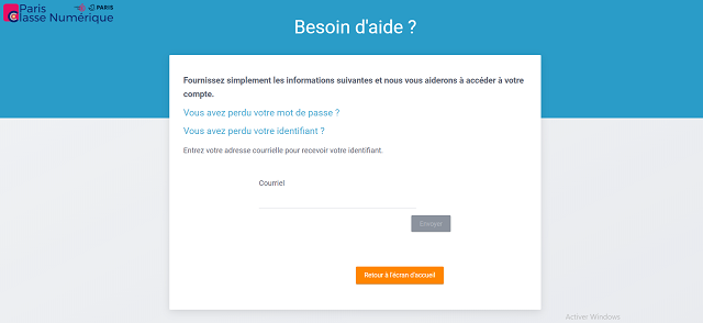 identifiant paris classe numerique perdu