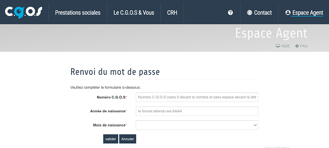 mot de passe cgos perdu