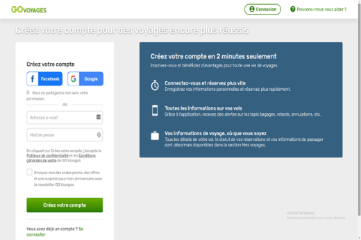 Créer Compte Go Voyages